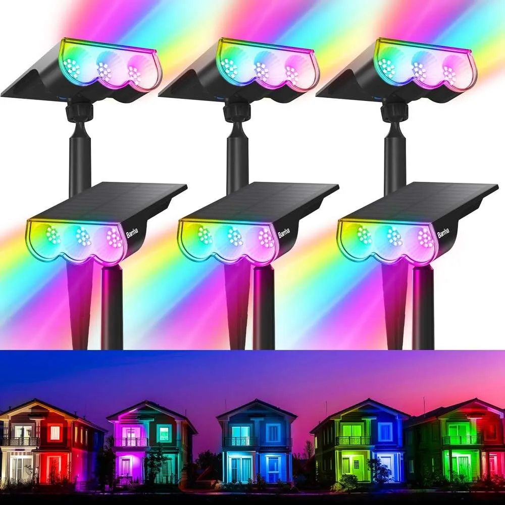 Barrina WRGB Lights Outdoor, iluminação paisagística que muda de cor com 360 ﾰ Ajuste horizontal, RGB Solar Spotlights Outdoor para fora, 6 pacotes