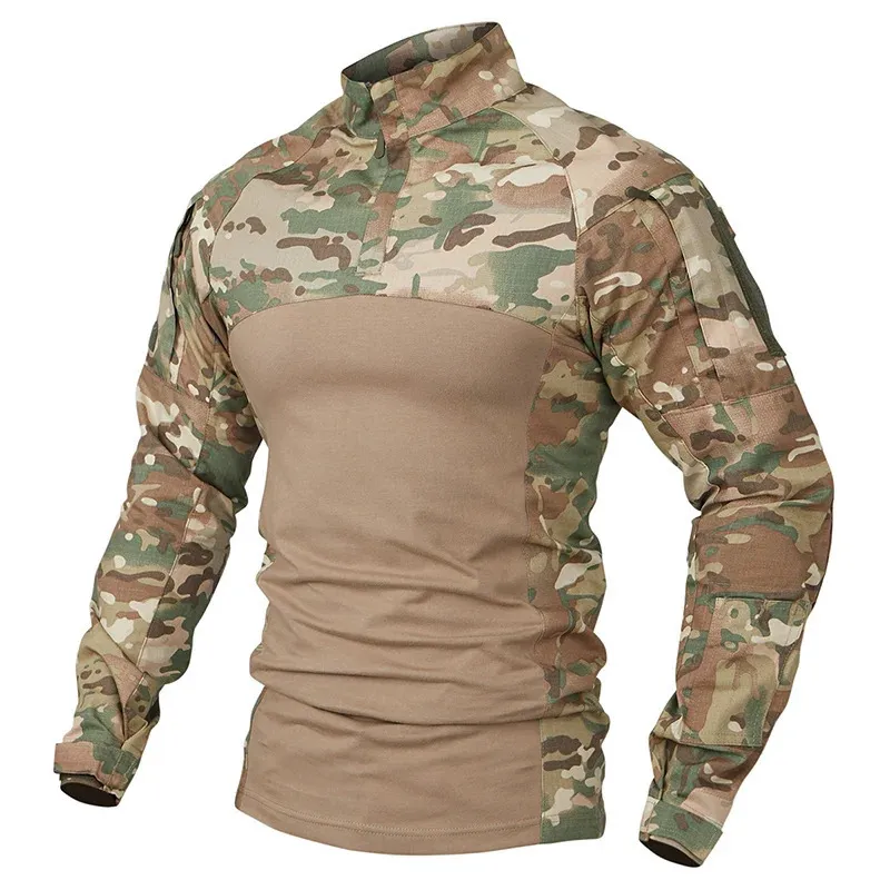 Chemise tactique de camouflage Ripstop pour hommes, chemises de combat de l'armée à manches longues, T-shirt uniforme militaire en coton multi-poches SWAT 240313