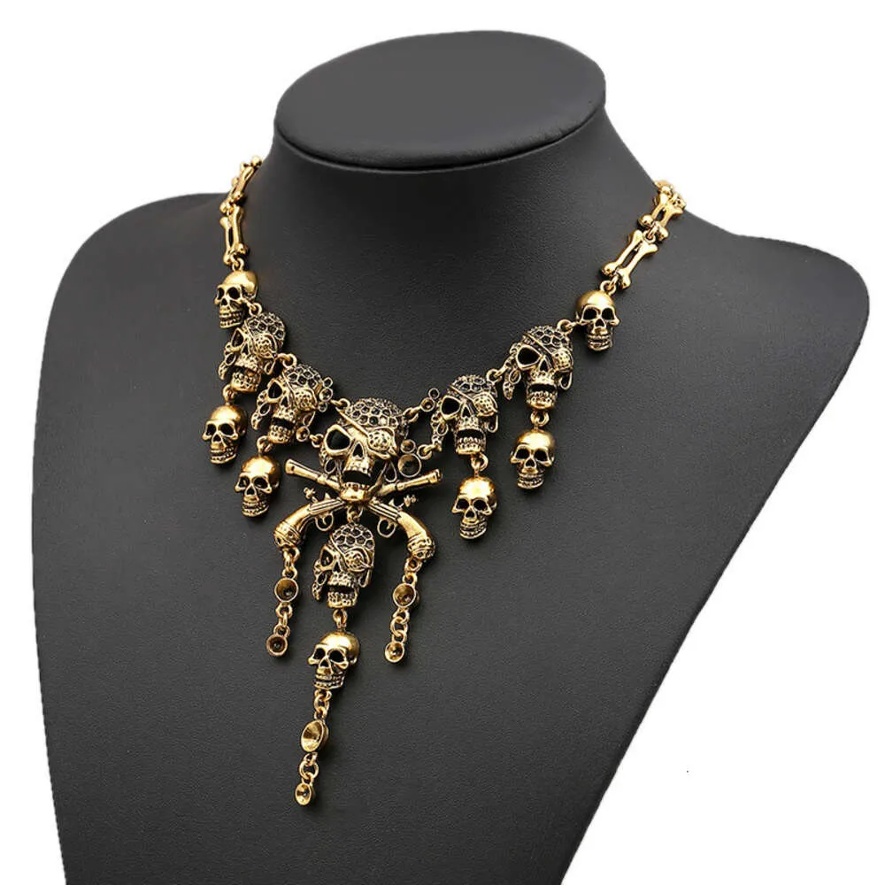 Halloween Jewelry Accessories Exaggerate Multi Layered Skeleton Ghost Head Tassel Alloy Necklace Female