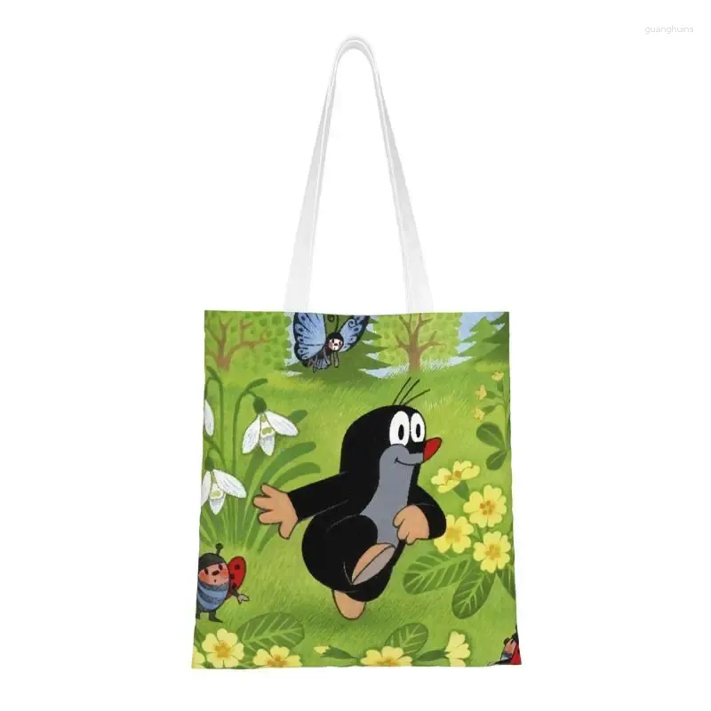 Borse per la spesa Borsa Happy Mole Krtek da donna Borsa a tracolla in tela da donna Borsa portatile per la spesa di Cartoon Little Maulwurf