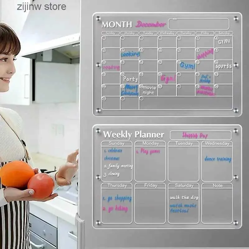 Aimants pour réfrigérateur Autocollants magnétiques pour réfrigérateur Calendrier acrylique transparent Planificateur de semaine Programme magnétique Tableau réutilisable Message pour réfrigérateur Widget de menu Y240324