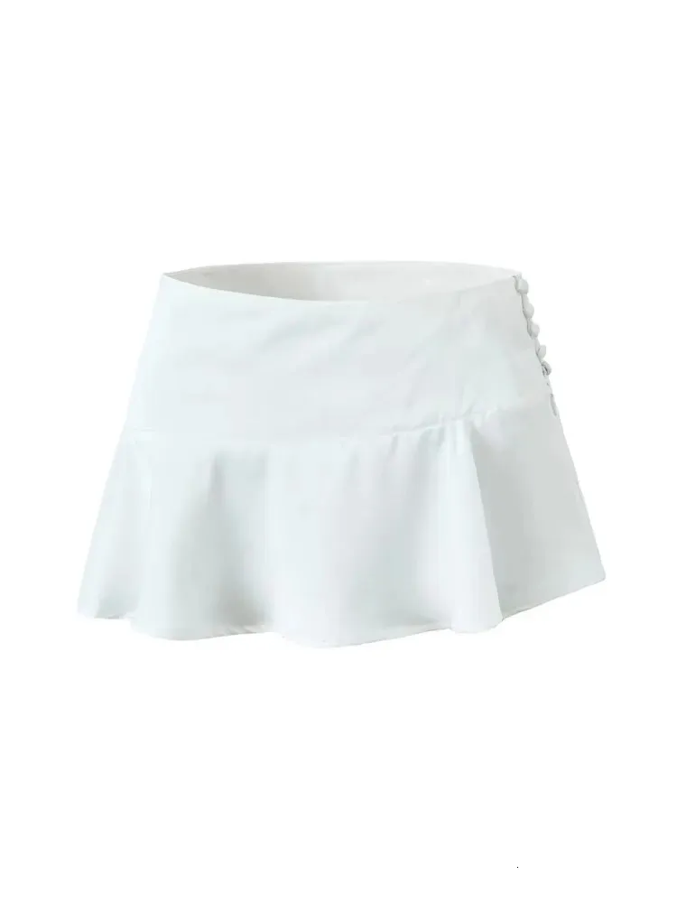 Traf Summer White Women Mini Skirtsボタンジッパーウエストアライン非対称極端な短い女性スカートY2K 240321