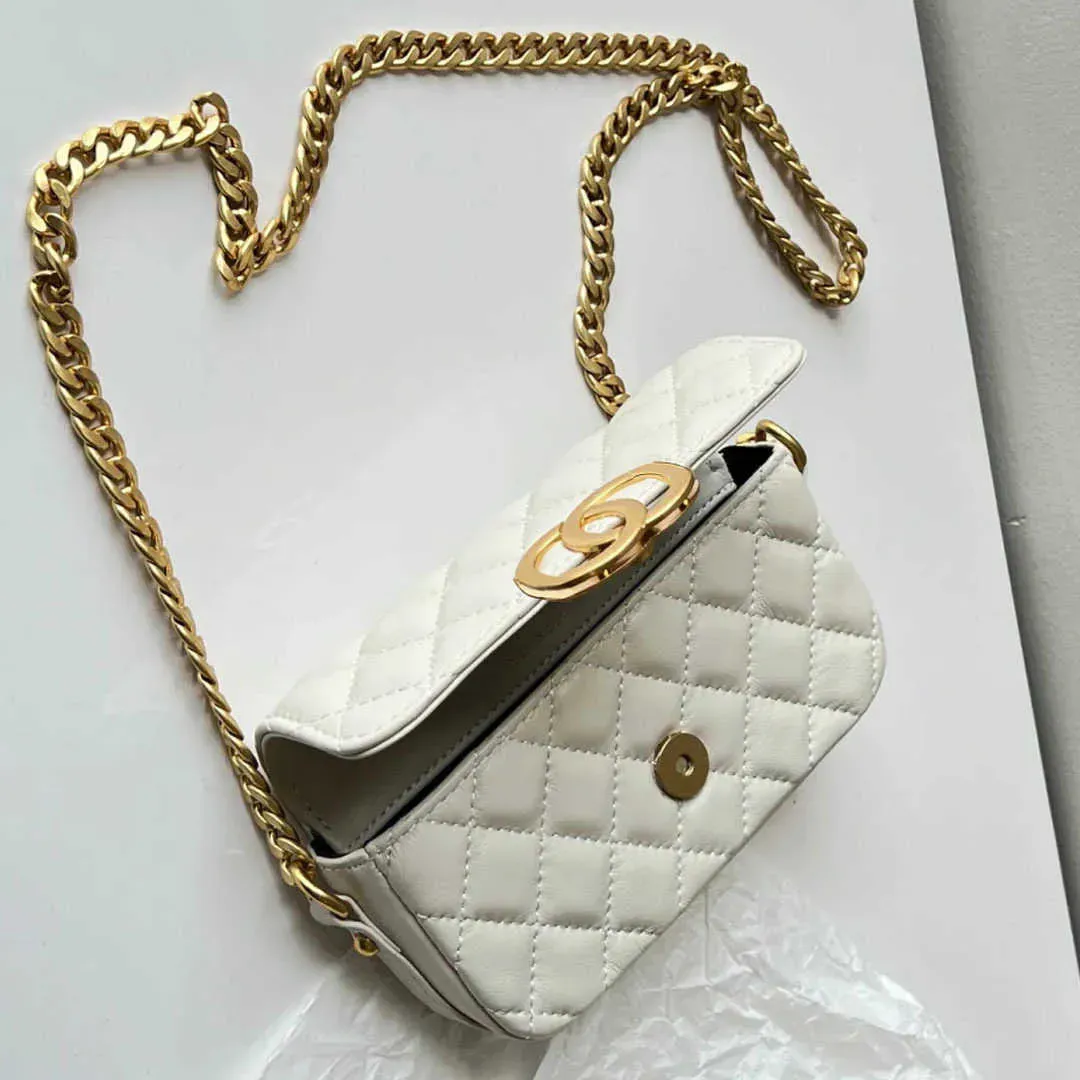 2023 new 23p large gold buckle diamond grid stick bag genuine leather one shoulder crossbody chain underarm small square 5548