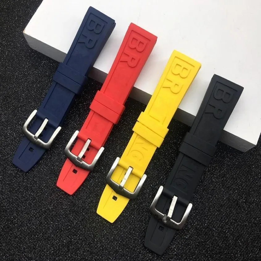 Watch Bands Nature Rubber Strap 22mm 24mm Black Blue Red Yelllow Watchband Bracelet For Band Logo On1253L