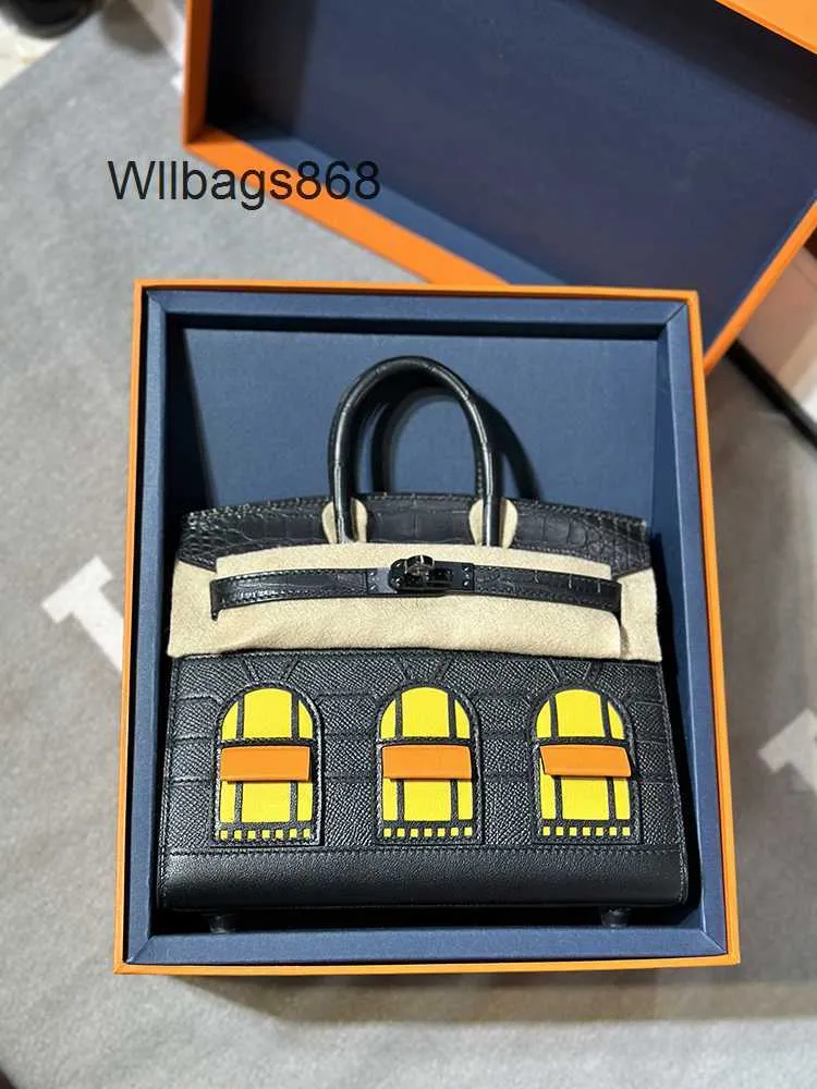 Sac à main en cuir véritable Bk L édition limitée Small House Color Block Black Night cousu à la main 20 cm avec le même style couture extérieure nouveau style