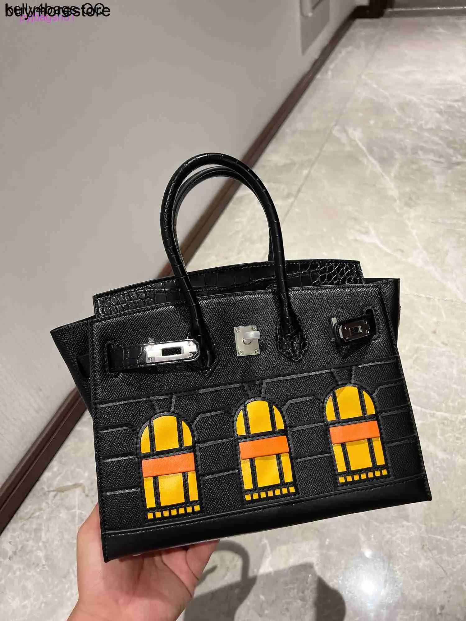 Handtasche 7a Handgemacht Small House Krokodilleder Marke Nähen Modedruck portabl0Z6Z