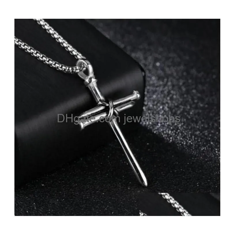 Hanger Kettingen Hiphop Splicing Nail Cross Ketting Heren Goud Roestvrij Staal Jezus Christus Hangers Hip Hop Sieraden Drop levering Dh9A5