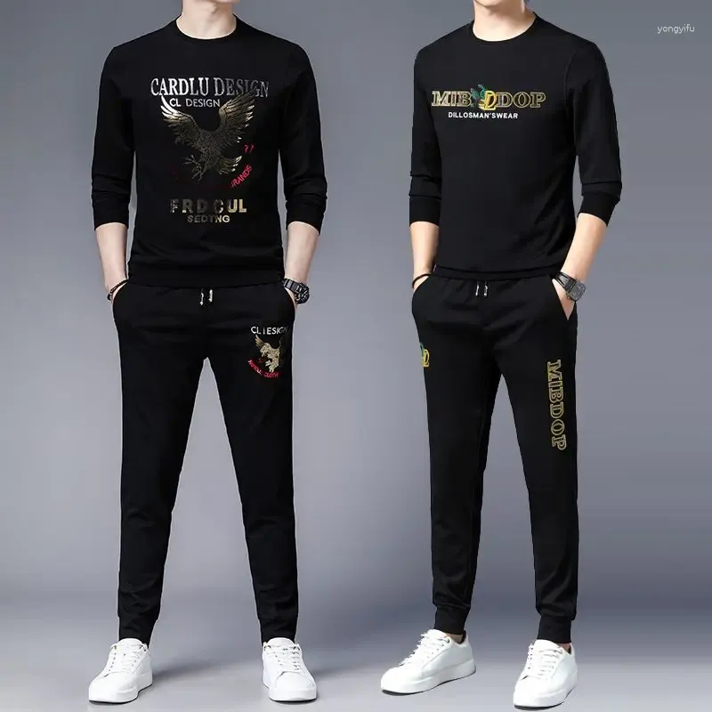 Men's Tracksuits High-end Fashion Casual Crewneck Long Sleeve Hoodie Suit Men Spring And Autumn Printed Sports Two-piece Set