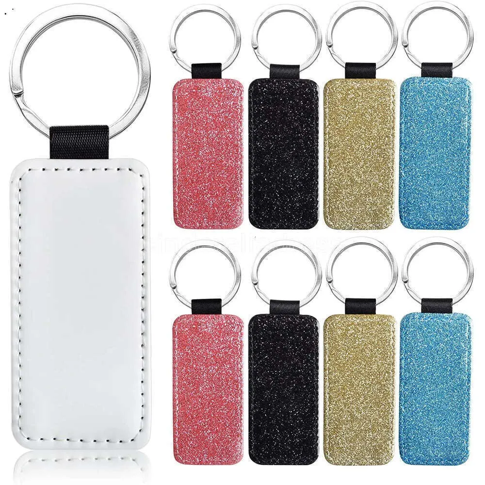 DHL Sublimation Blanks Pendants Keychain Glitter Keychains PU Leather Heat Transfer Keyring Round Heart Rectangle Square Can Custom GG