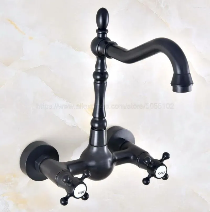 Rubinetti per lavandino del bagno Montaggio a parete Due maniglie Finitura in bronzo lucidato a olio Rubinetto per lavabo da cucina Miscelatore Znf465