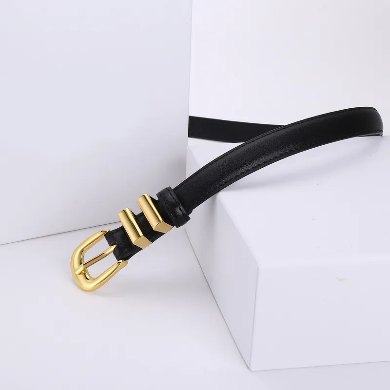 Femmes mince ceinture designer placage boucle d'or en cuir ceinture de luxe femmes classique style rétro ceinture noire cadeau de mariage minimaliste fa0108 E4
