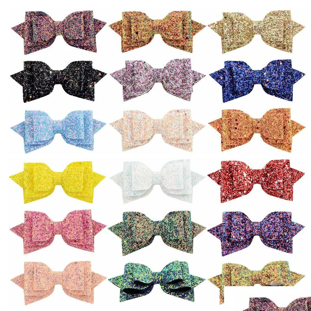 Accessoires de cheveux Baby Girls Bow Glitter Barrettes Enfants Enfants Paillette Épingles à cheveux Clips avec pince à dents en métal Boutique 5 pouces Bows Dro Otq3U