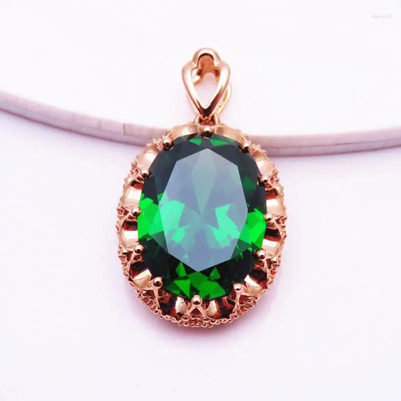 Collares colgantes Ruso 585 Piedra verde púrpura Lujo y diseño exquisito Joyería plateada con cadena de hueso de bloqueo de oro de 14 quilates para mujeres