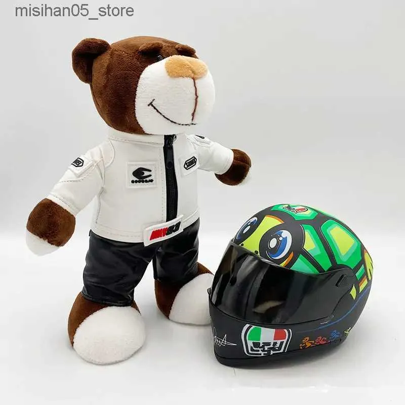 Pluche poppen motorfiets teddypop speelgoed met helm Leuke motorhelm Beer knuffel knuffel motorfiets decoratie Q240322