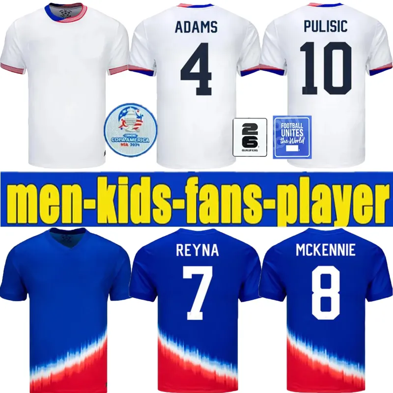 USA Soccer Jersey 2024 2025 Copa America Uswnt Woman Kids Kit Usmnt 24 25 Home Football Shirt National Set Uniform Player Version Pulisic Balogun Smith Morgan