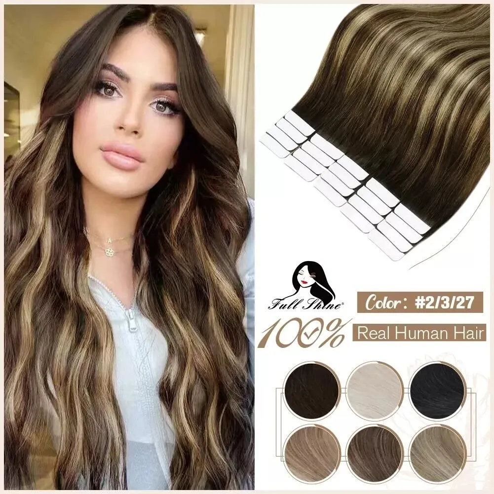 Extensões de fita de brilho completo em extensões de cabelo humano 100% remy natural extensões de cabelo humano fita em extensões de cabelo loiro omber para mulheres