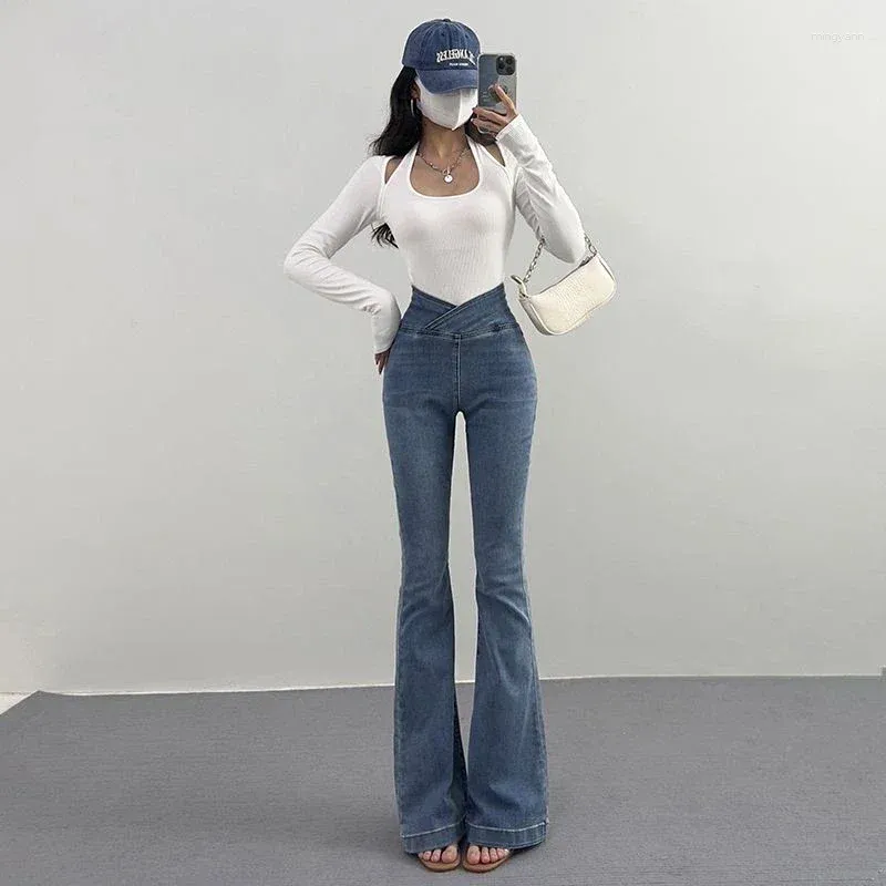 Jeans da donna Pantaloni skinny da donna con fondo a campana Pantaloni svasati blu slim fit a vita alta S Pantaloni svasati per donna Hippie Grunge Y2k Abbigliamento Z