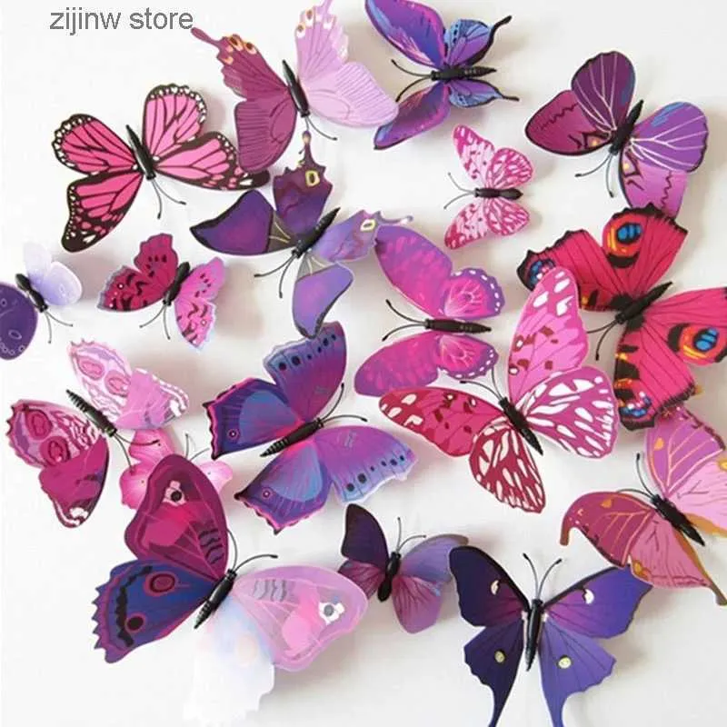 Fridge Magnets 12 pieces of mixed color butterfly 3D wallpaper for wedding decoration magnet butterfly edge stickers home room decoration Y240322