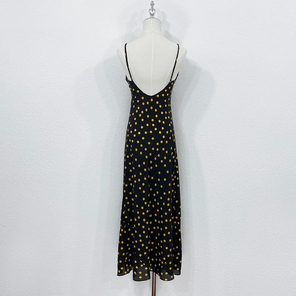 Womens black silk midi dress with yellow polka dot pattern and gathered waist from Dhgate Basic & Casual Dresses - price 281.66 Womens black silk midi dress with yellow polka dot pattern and gathered waist from Dhgate Basic & Casual Dresses - price 281.66