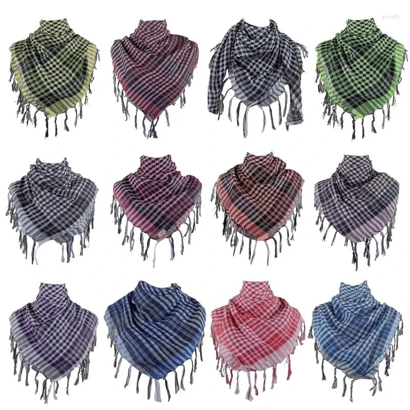 Halsdukar färgblock houndstooth shemagh öken halsduk arab bandana huvud wraps med tofsels n7yd