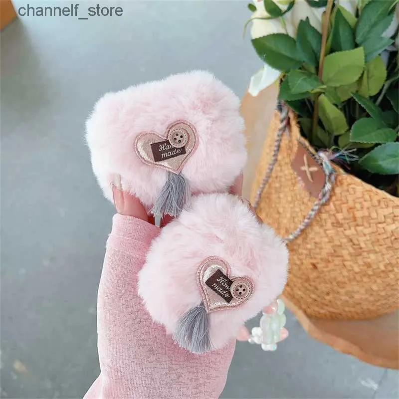 Earphone Accessories Pink Furry Heart Case for AirPods Pro 2 Cover Cute Wireless Earphone Protective Cover for AirPods 1 2 3 Pro 2 Case with KeychianY240322