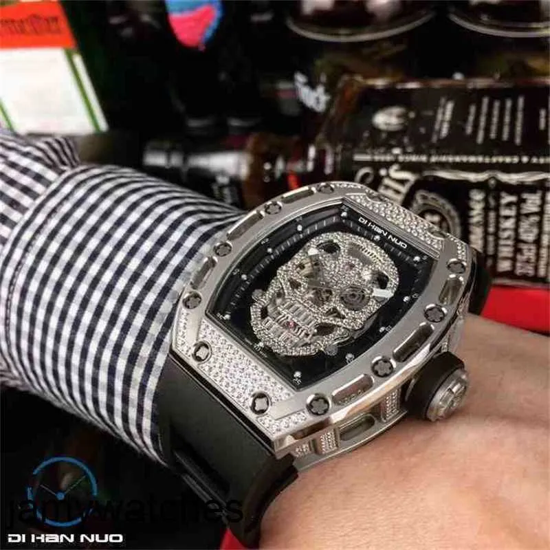Часы RicharsMill Mechanics Роскошные мужские наручные часы Dihanno и женские часы с корпусом из углеродного волокна Череп Механические полые квадратные