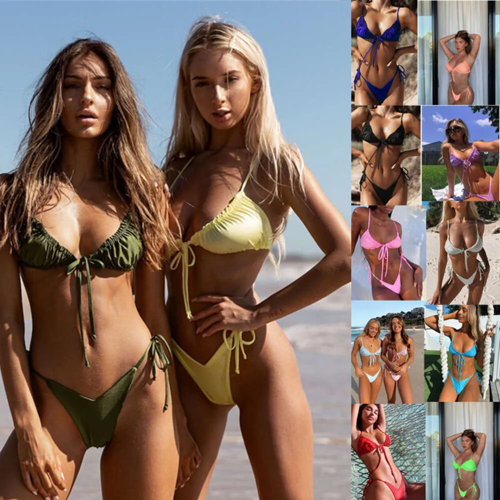Kobiety Bikini Designer Swimsuit strój kąpielowy Bikini 21 Kolory plisowane Zebrane sznurki seksowne bikini 2108