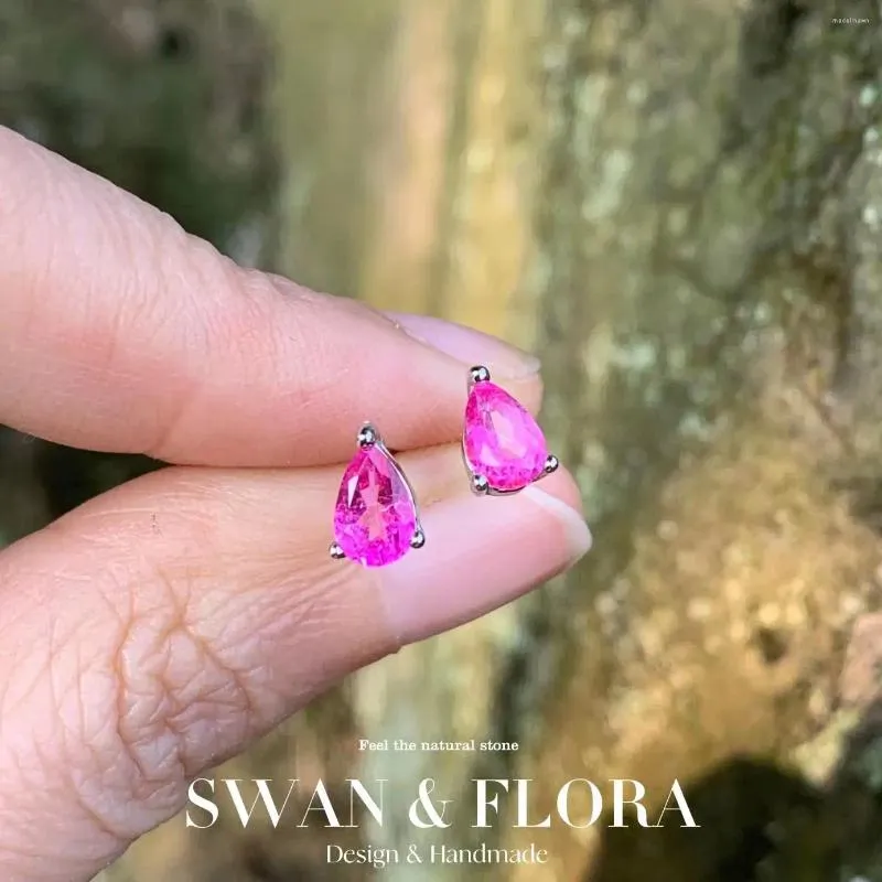 Studörhängen 3mm naturlig rosa topas för kvinnor riktiga 925 sterling silver vintage femme gåva förhindra allergi fin smycken sten