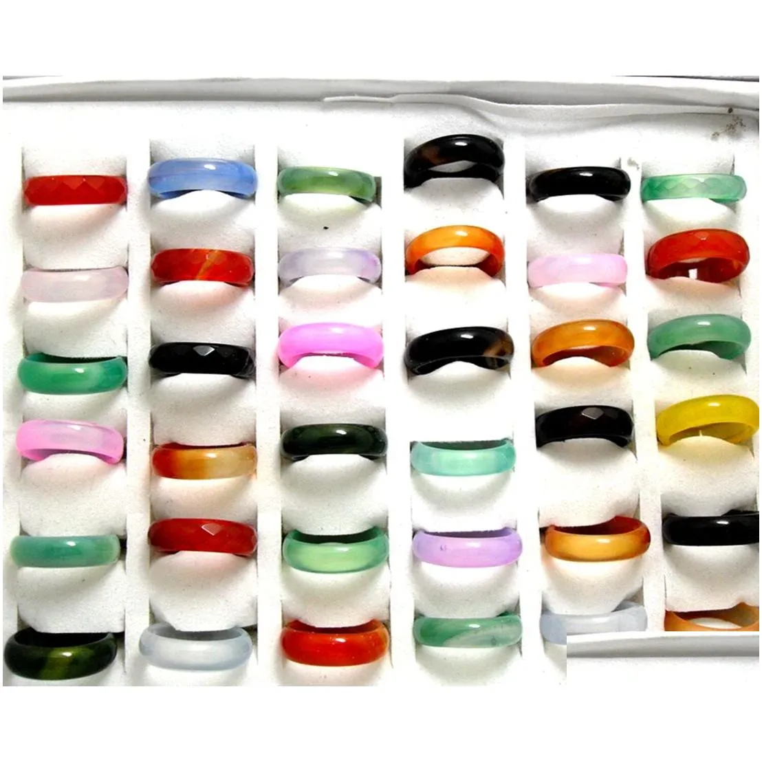 Bandringe Großhandel Lots 50 stücke Glatte Oberfläche Nette Ring Punk Finger Colorf Männer Frauen Achat Stein Drop Lieferung Schmuck Dhgarden Dhglt