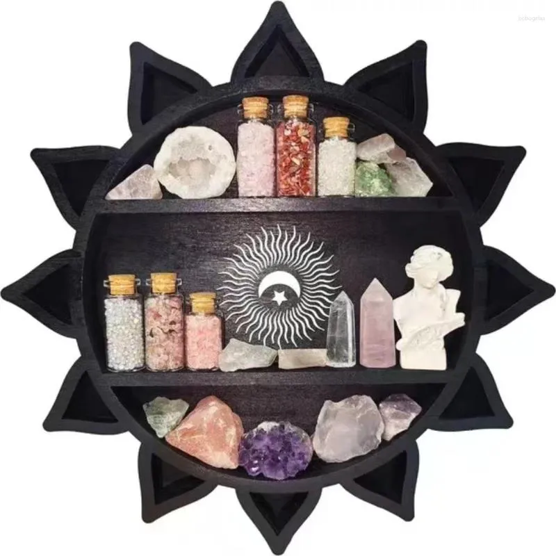 Piatti decorativi Decorazioni per la casa Espositore in cristallo Mezzaluna di loto in legno Decorazione da parete Deposito in pietra galleggiante