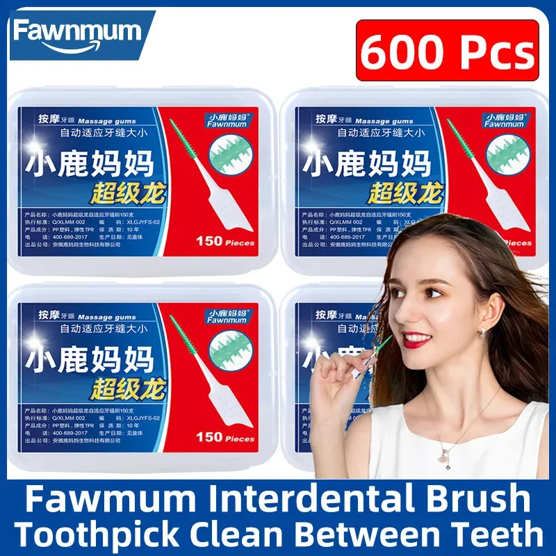 Brush Fawnmum Silicone Brush 600pc Ren mellan tänderna Interdentala borsttänder Rengöringsverktyg Ortodontiska plockar Oral hygien Tandpetare