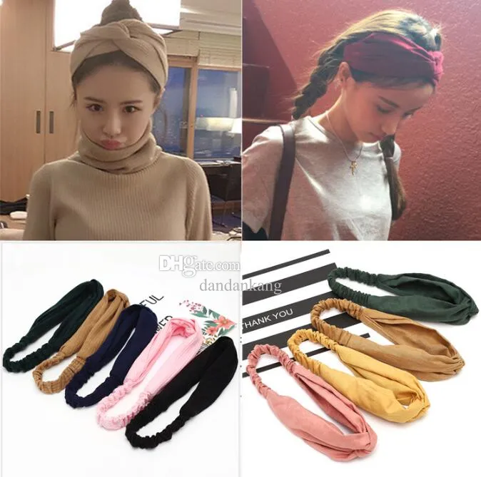 Frauen Mode Hair Accessoires weibliche böhmische Stirnbandkreuzknoten breite elastische Haarbänder Yoga Waschen Haarbänder