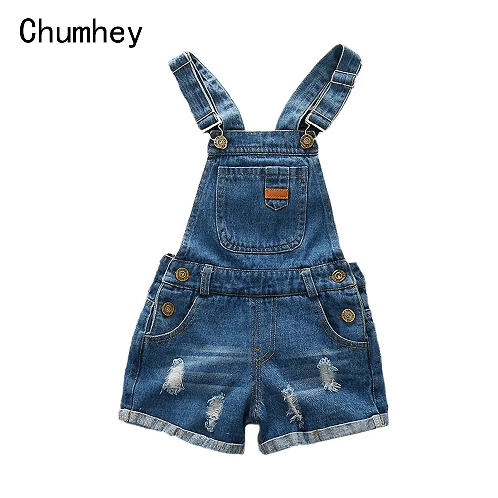 Chumhey 212t Kids Ovanolers Summer Boys Girls Denim Shorts Jeans Tollder Rompers Children Jumpsuit Child Clothes240307