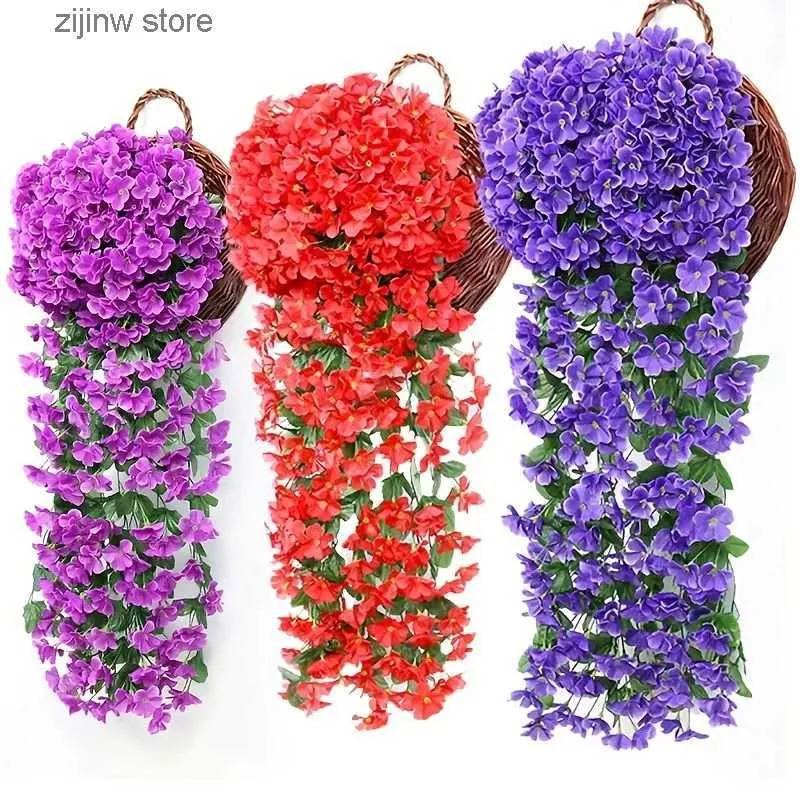 Faux Floral Greenery 1 piece of artificial violet vine plastic artificial flower wall hanging plant wisteria garden decoration Y240322