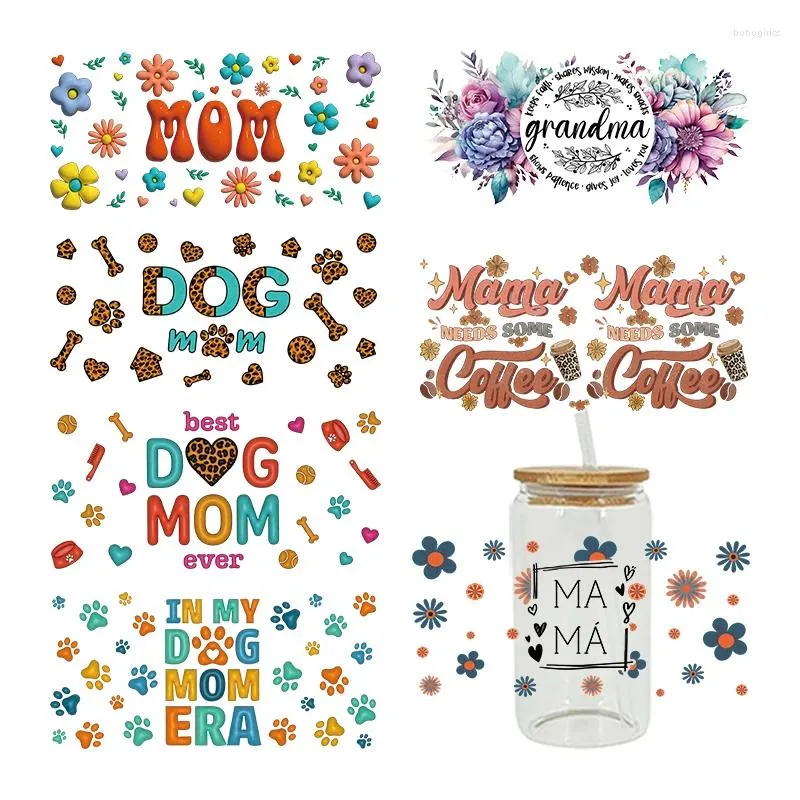 Adesivos de janela UV DTF Adesivo Tema do Dia das Mães para o 16oz Libbey Óculos Wraps Cup Pode DIY À Prova D 'Água Fácil de Usar Decalques Personalizados D13930