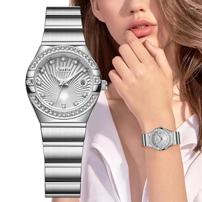 Relógios de pulso Lige Reloj Moda Diamante Branco Senhoras Relógio Top Pulso Simples Mulheres Vestido Pequeno Relogios Feminino