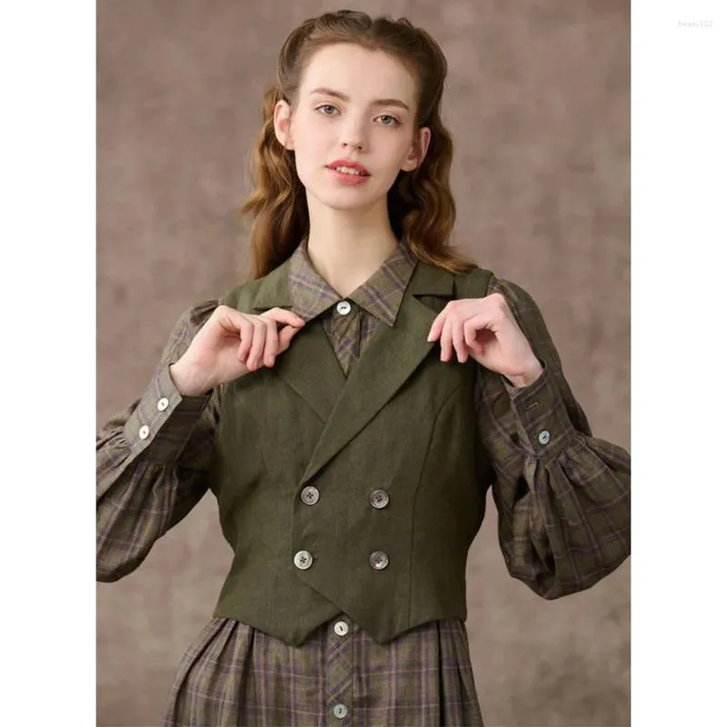 슬림 한 패션 조끼가있는 여성을위한 여성 조끼 외부와 내부 2024 스타일 리넨 패브릭 코트 재킷 의류.