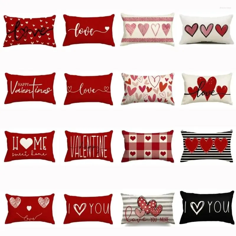 Housse d'oreiller en lin pour la saint-valentin, 30x50cm, housse décorative en forme de cœur aimant, pour décoration de fête, cadeau DFa23