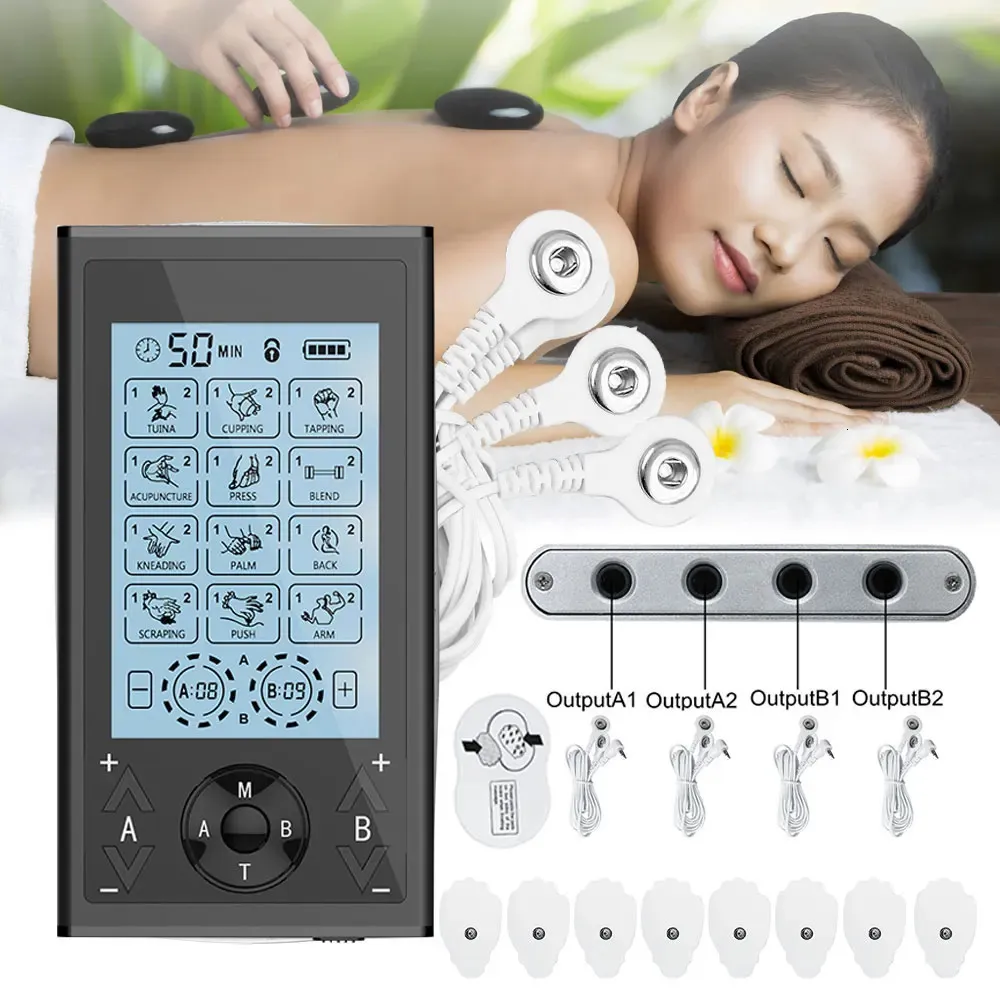 EMS Electric Muscle Therapy Stimulator 24 Modes 4 Output Channel Tens enhet Maskin Fysioterapi Puls Body Massager Dropship 240313