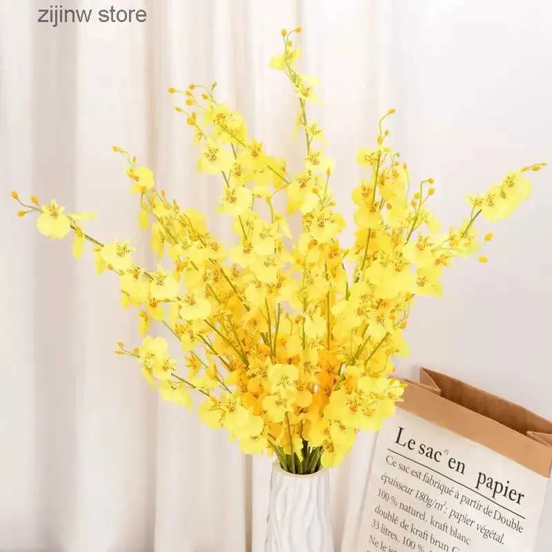 Faux blommor grönare 5 gafflar dansar orkidé konstgjorda blommor bröllop hotell arrangemang phalaenopsis hem dekoration falska blommor silke blomma y240322