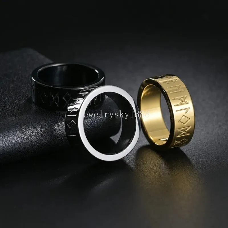 Retro Paar Viking Ringen Rune Letter Gouden Roestvrij Stalen Ring voor Mannen Mode-sieraden