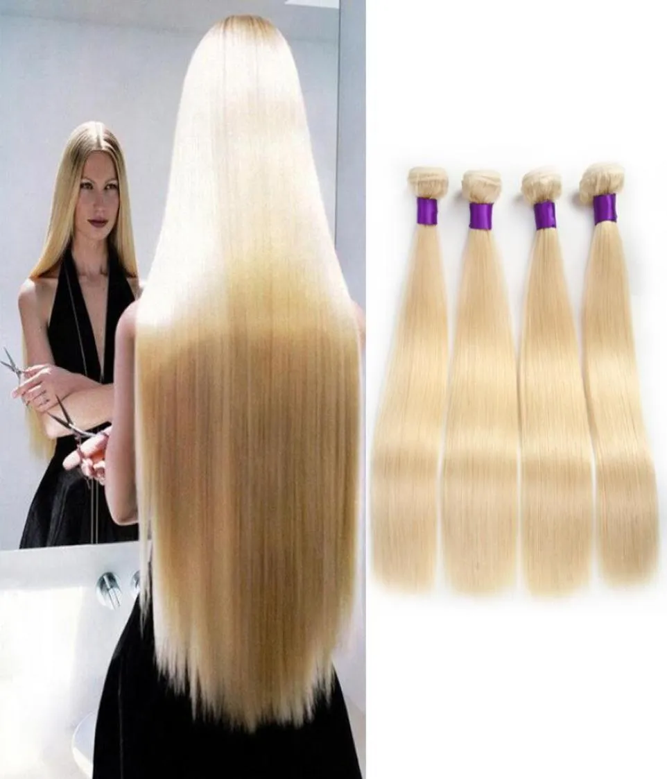 Capelli lisci brasiliani tesse doppie trame 100gpc 613 colore biondo russo 100 estensioni dei capelli umani Remy3402498