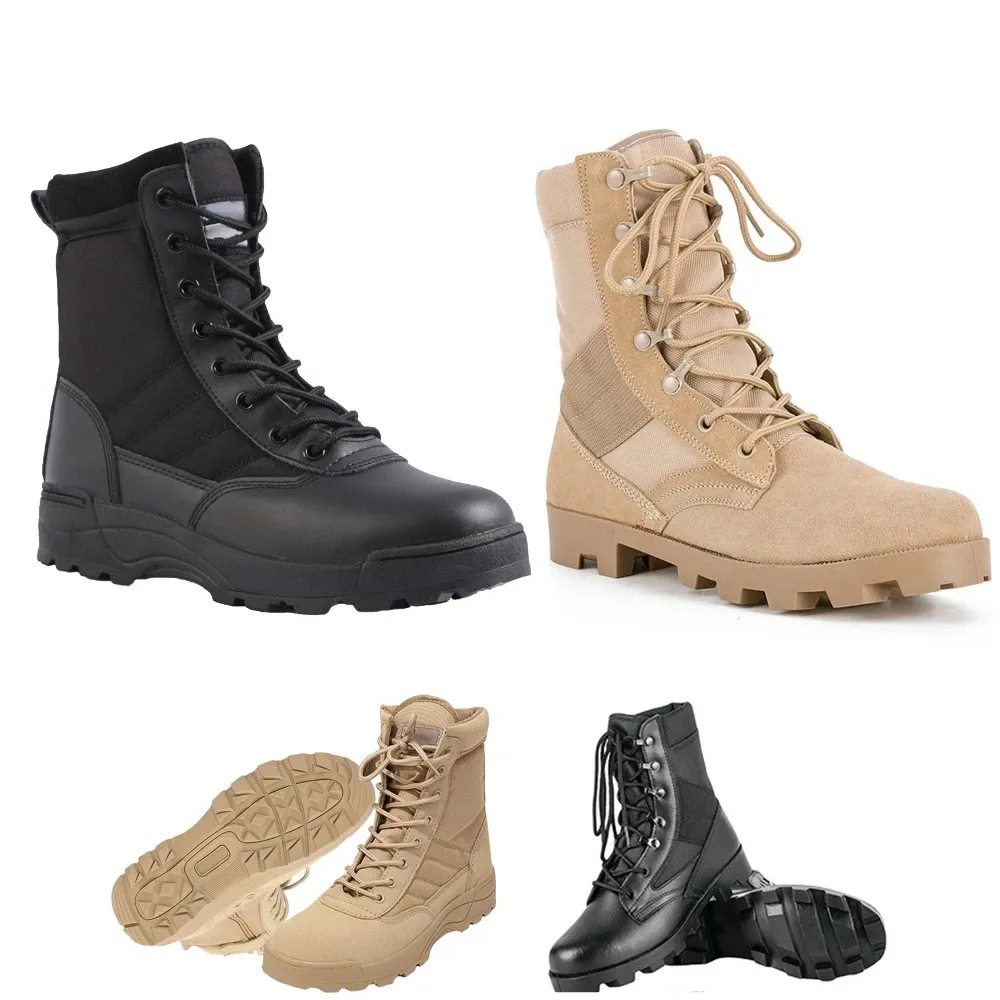 靴砂漠の戦闘ブーツ通気性のある屋外ハイキングブーツハイトップ冬の戦術的な軍事ブーツ軽量の非スライップ