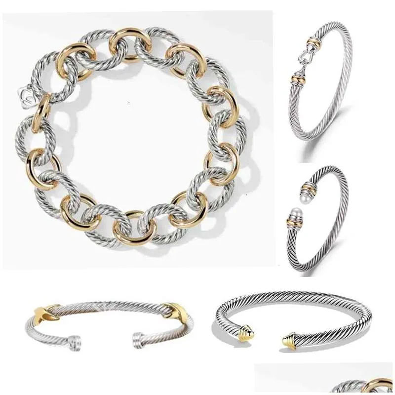 Bangle Dy Gedraaide Armband Klassieke Luxe Armbanden Ontwerper Voor Vrouwen Mode-sieraden Goud Sier Parel Kruis Diamant Hip Feestcadeau Dr Otlcr