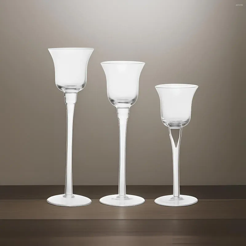 Ljushållare 3 stycken glas för pelarljus dekorativa stickhållare