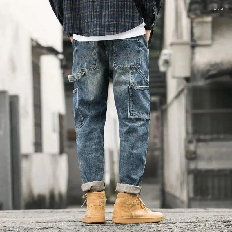 Jeans da uomo Uomo Cowboy Pantaloni Impiombati Pantaloni Dritto Giapponese Street Style Cargo Goth Harajuku Primavera Autunno Denim 2024 Tendenza