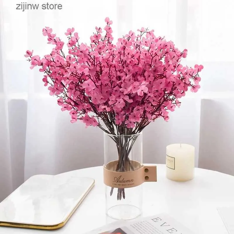 Finto floreale verde seta rosa Gypsophila fiori artificiali piccoli mazzi 5 forchette 30 cm decorazione soggiorno piante finte vaso per la casa matrimonio Y240322