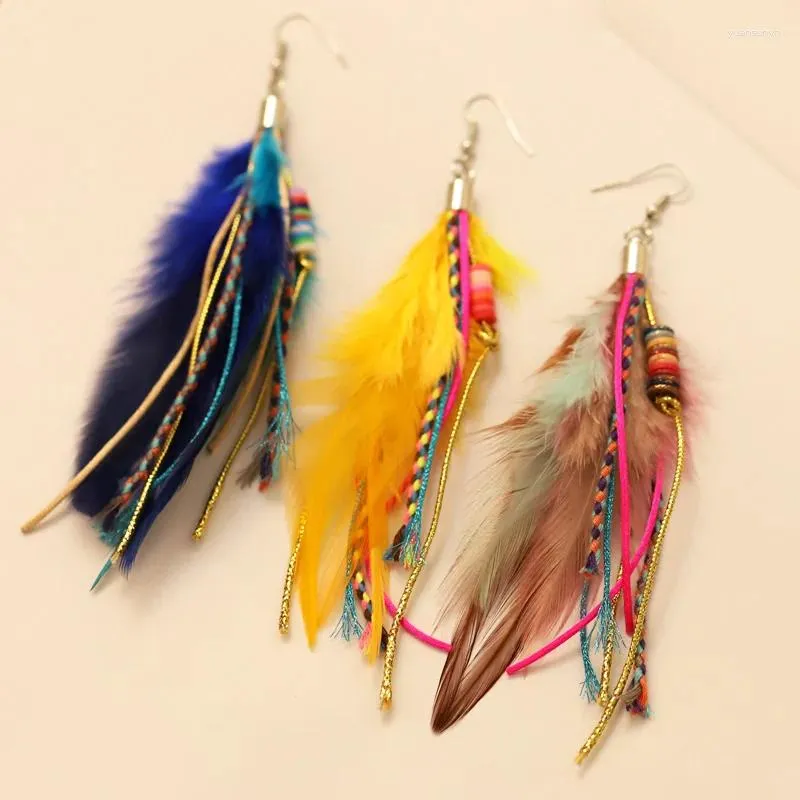 Dangle Earrings Colorful Feather For Women Bohemian Handmade Jewelry Wholesale Long Tassel Clay Beads Drop Female Girls Gifts