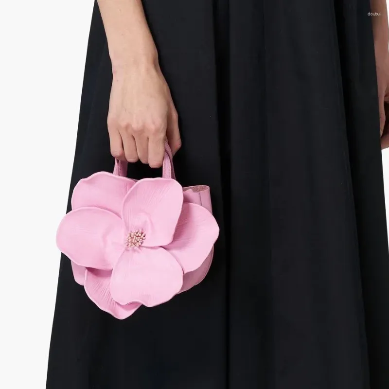 Drawstring Fashion Flower Women Handväskor Pink Color Bucket Bag Luxury Pu Leather Shoulder Crossbody Bags Elegant Evening Party Purses 2024