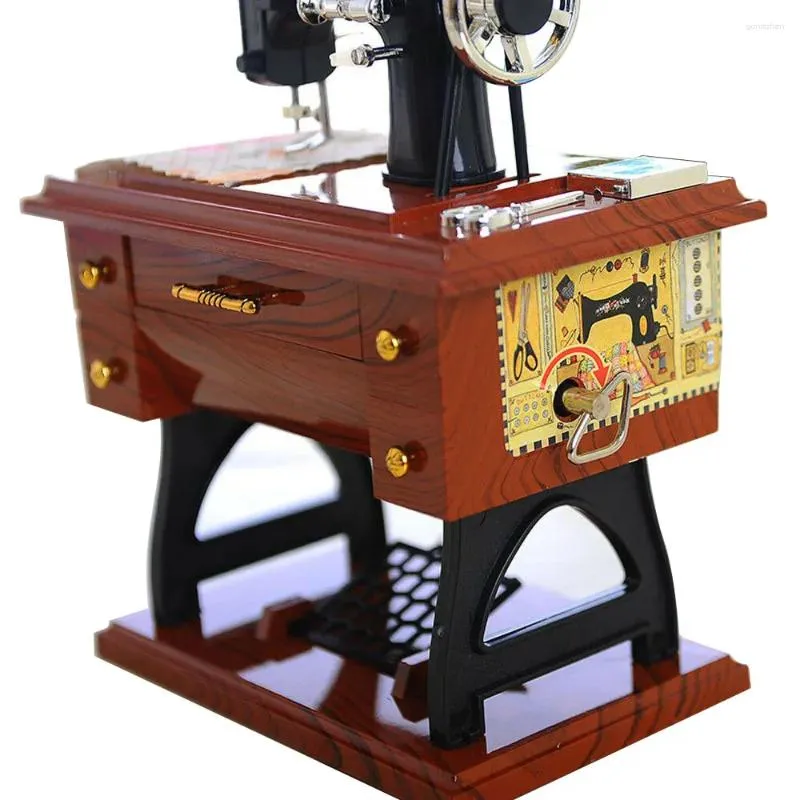 Decorative Figurines Sewing-Machine-Music-Box-Vintage-Hand-Cranked-Mechanism Mini Musical Retro Classical Table Desk Decoration